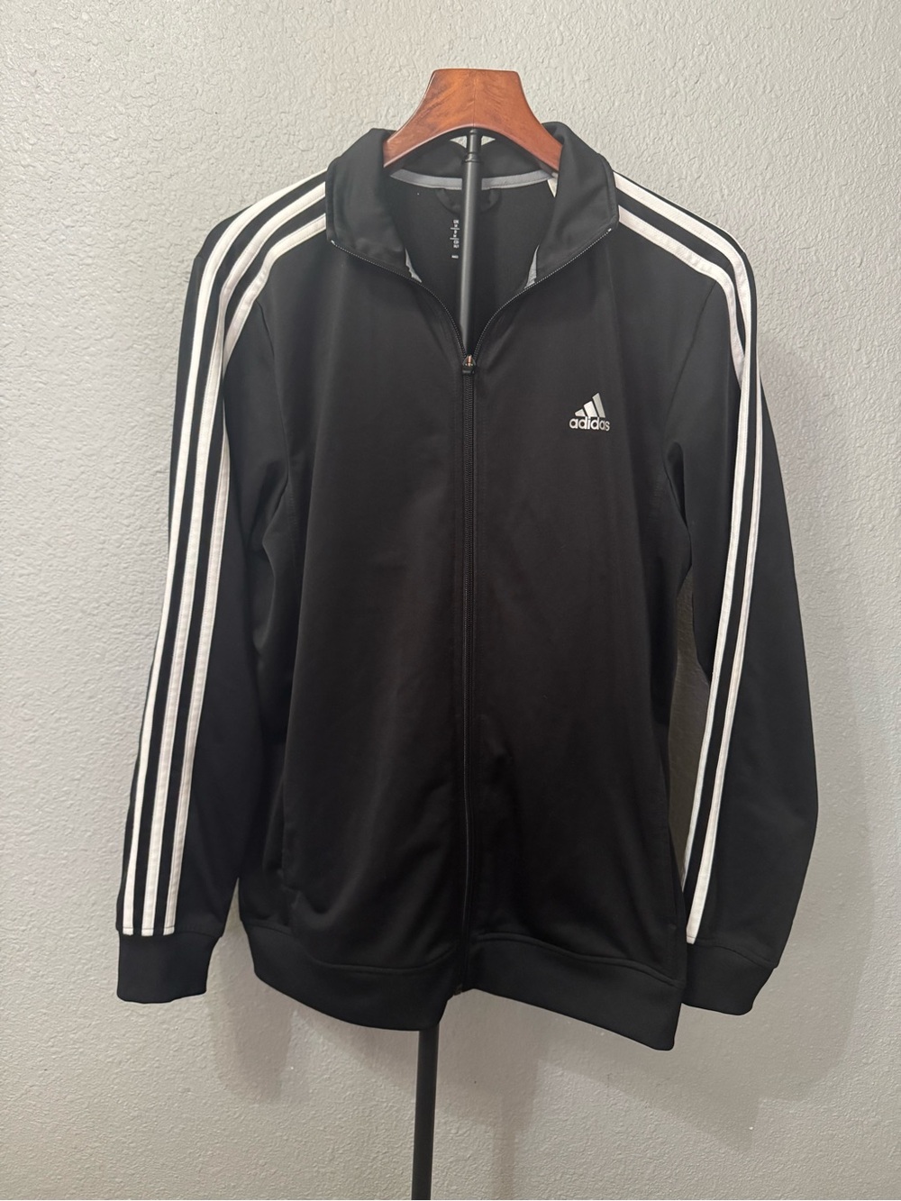 adidas Black Zip-Up Track Jacket with White Three-Stripes